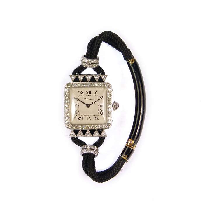 Art Deco diamond and onyx lady's wristwatch by Cartier, Paris,